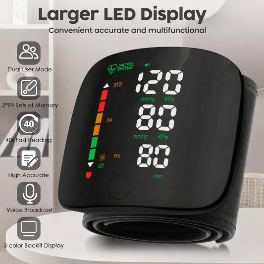 Smart Wrist Blood Pressure Monitor with Touch Screen and English Voice