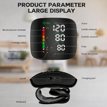 Smart Wrist Blood Pressure Monitor with Touch Screen and English Voice