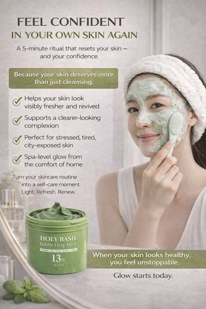 HOLY BASIL™ Korean Carbonic Acid Facial Mask Exfoliating Deep Cleansing Remove Blackhead Shrink Pore Oil Control Skin Care