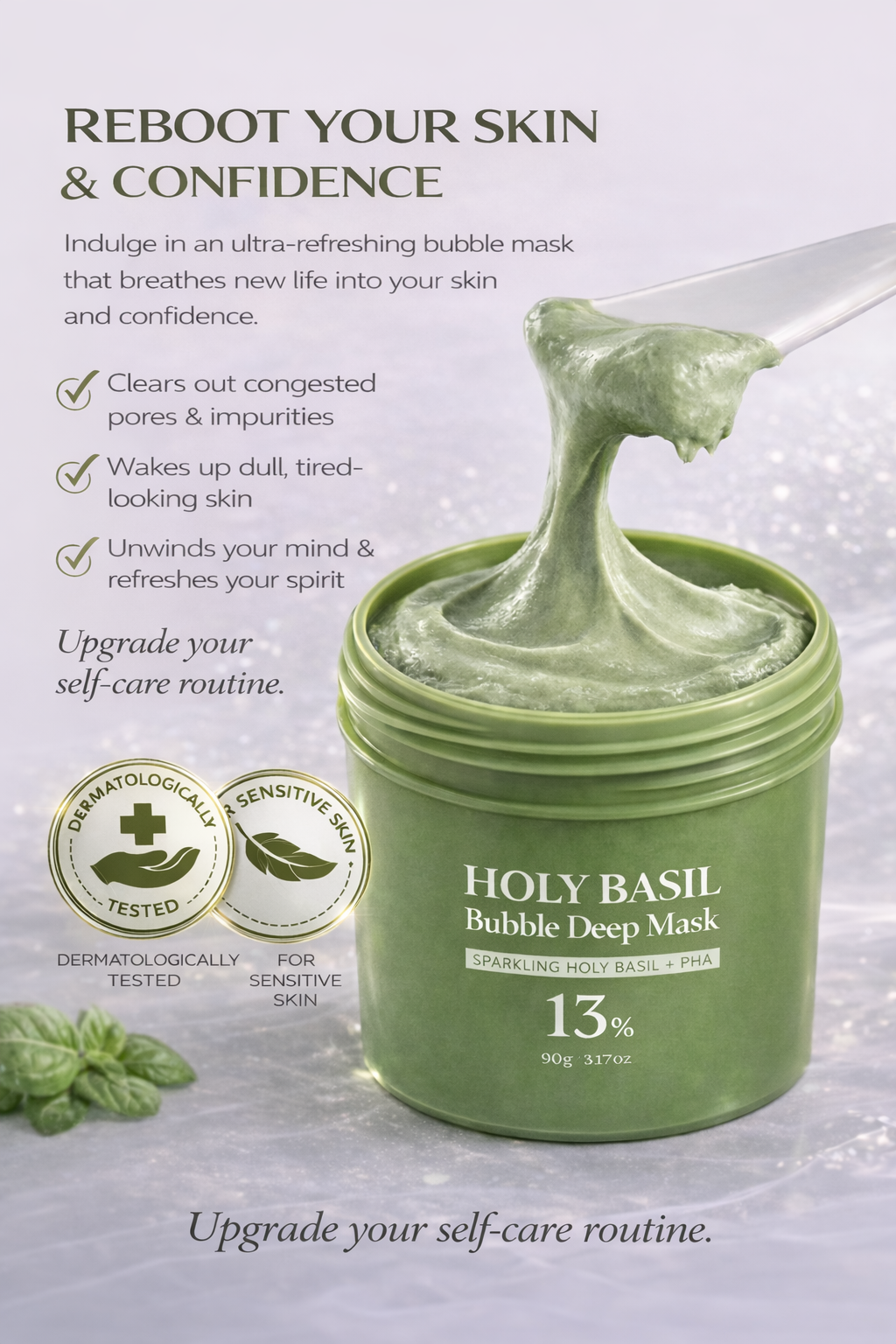 HOLY BASIL™ Korean Carbonic Acid Facial Mask Exfoliating Deep Cleansing Remove Blackhead Shrink Pore Oil Control Skin Care