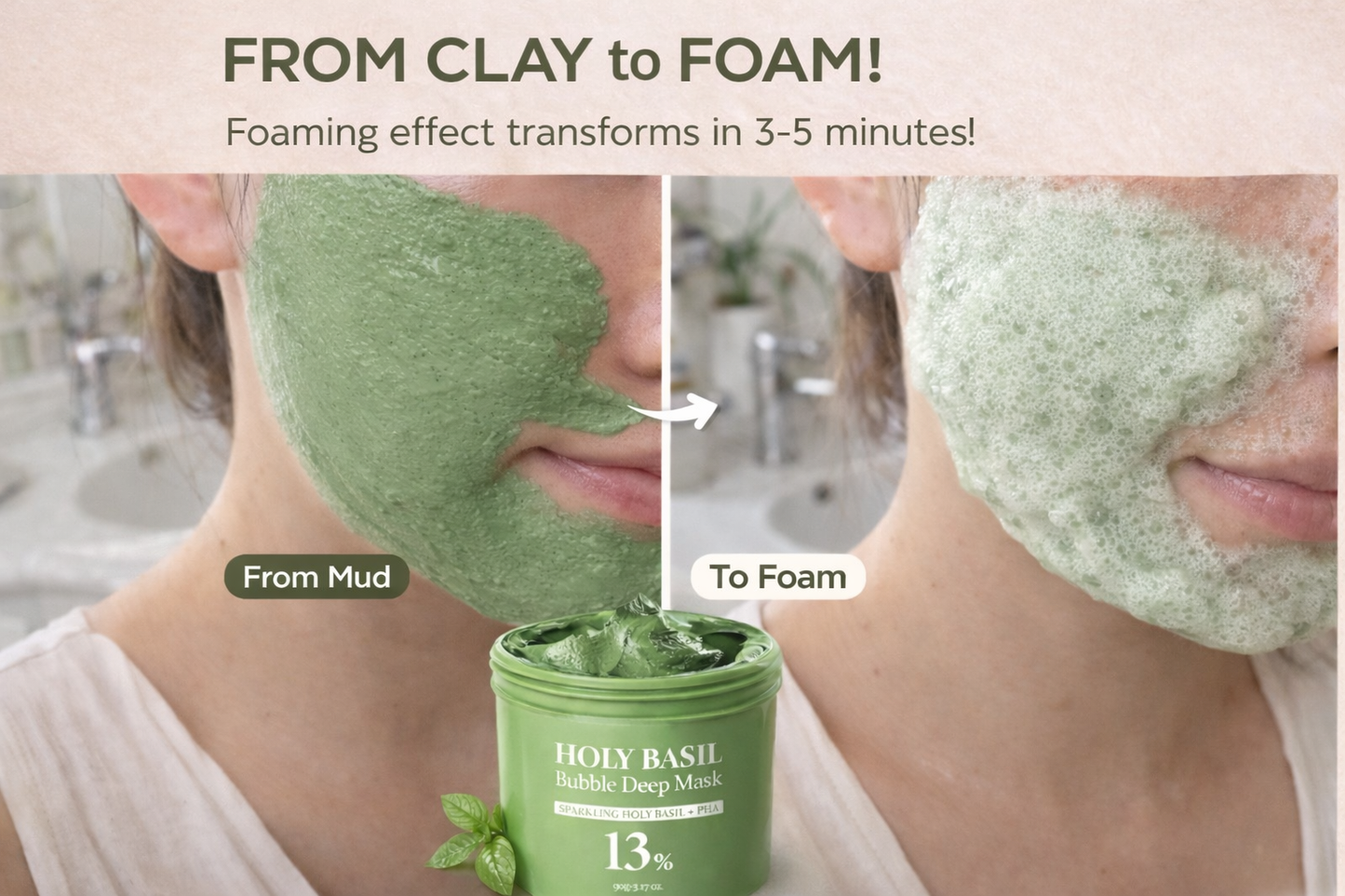 HOLY BASIL™ Korean Carbonic Acid Facial Mask Exfoliating Deep Cleansing Remove Blackhead Shrink Pore Oil Control Skin Care