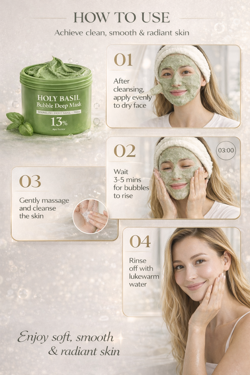HOLY BASIL™ Korean Carbonic Acid Facial Mask Exfoliating Deep Cleansing Remove Blackhead Shrink Pore Oil Control Skin Care
