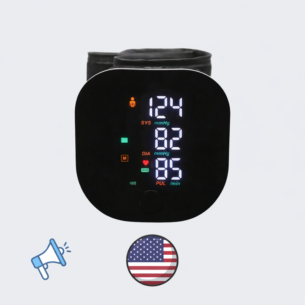 Intelligentes Blutdruckmessgerät für das Handgelenk mit Touchscreen und englischer Sprachausgabe