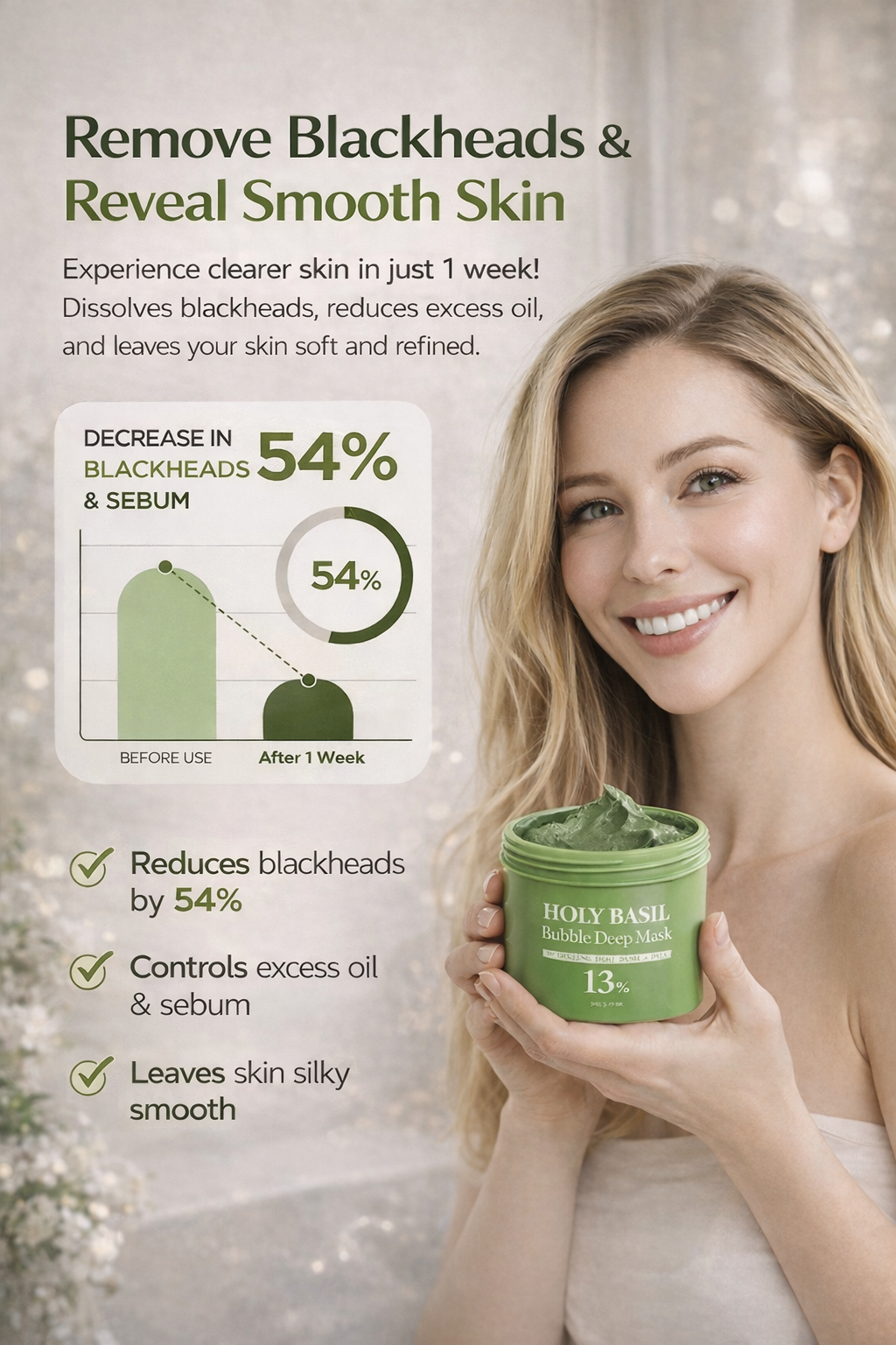 HOLY BASIL™ Korean Carbonic Acid Facial Mask Exfoliating Deep Cleansing Remove Blackhead Shrink Pore Oil Control Skin Care